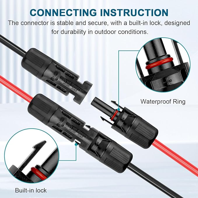 10 AWG Solar Extension Cable 3FT, Flexible Solar Panel Wire with Male to Female Connector Parallel Tinned Copper Wire for Solar Panel, Automotive, RV, Boat, Outdoors