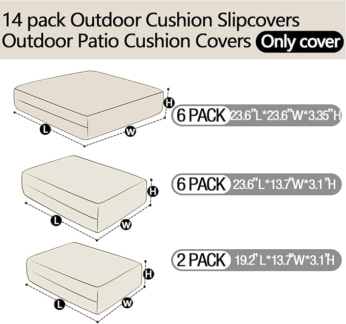14Pieces Patio Cushion Covers Replacement Outdoor Couch Cushions Covers Splashproof Sofa Slipcovers Set with Zippers,Patio Furniture Protector Cover Only(Blue+White,23.6×23.6×3.35 inches)