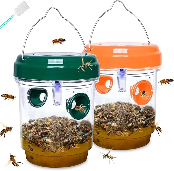 2 Pack Wasp Traps Outdoor Hanging Carpenter Bee Trap for Hornet, Yellow Jacket, Wasps, Reusable Solar Wasp Catcher, Bee Catchers for Outside