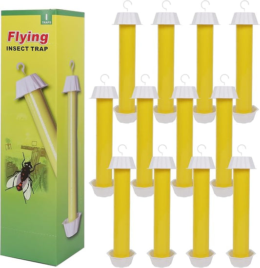 Fly Stick Sticky Fly Traps for Indoors Outdoor 12pk, Sticky Hanging Fly Stick, Flying Insect Trap, wasp Trap（Yellow 12PCS）