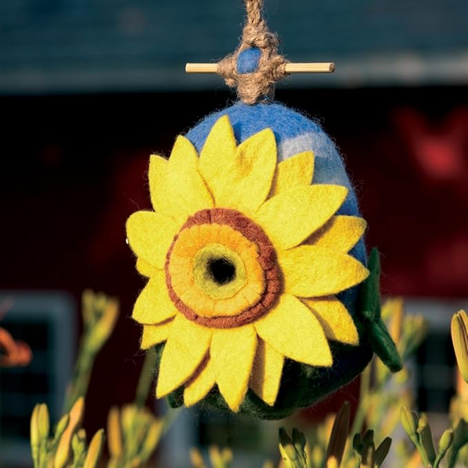 Global Crafts Birdhouse - Sunflower Design, Modern Style - Wool