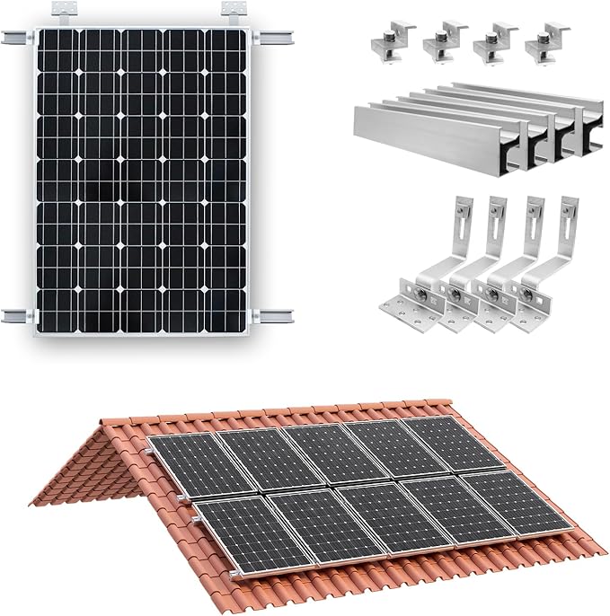 Heavy Duty Solar Mounting Kit for Concrete Tile and Slate Roofs,Complete Racking System with Aluminum Rails Clamps Hooks for Flat and Pitched Roofs,Fits Solar Panel Frames Under 35mm Thick