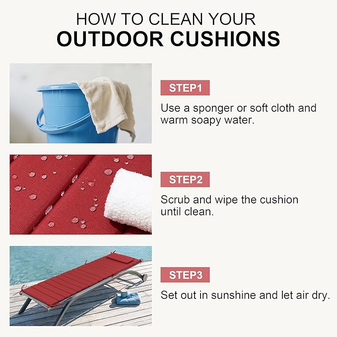 Crestlive Products Chaise Lounge Cushion Outdoor Set of 2, Foldable Waterproof Pool Lounge Chair Cushions with Straps, Lounger Cushions for Outdoor Furniture, 71''Lx21''W (Chili)