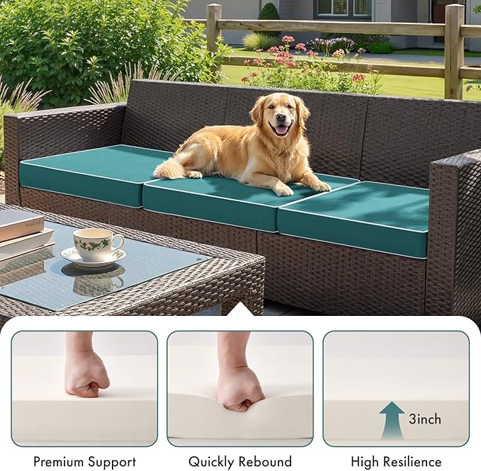 MIULEE Turquoise Outdoor Chair Cushions Set of 2, 19x19x3 Inch Waterproof Patio Seat Cushions for Outdoor Furniture Couch Sofa, 3 Year Color Fastness High Density Foam with Adjustable Ties