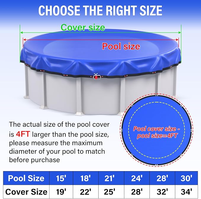 24FT Round Winter Pool Cover 500D Extra Thick Above Ground Pool Cover Above Ground Pool Protection with Winch and Cable Royal Blue