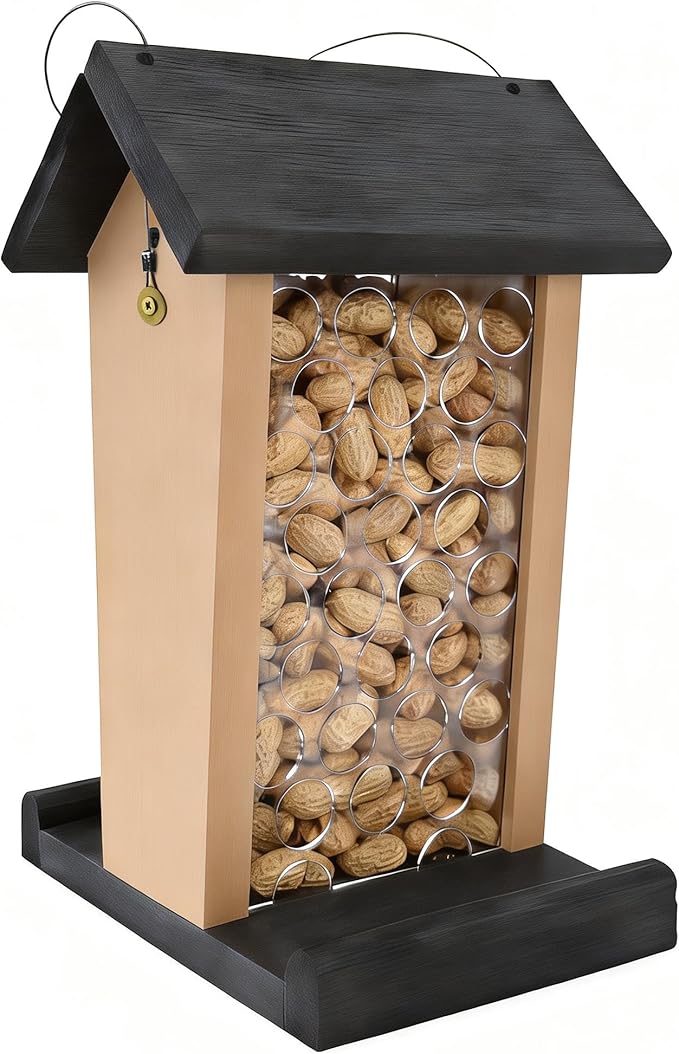 Crow Feeder - Hanging Whole Peanut Bird Feeder, Durable Solid Wood, Attracts Crows, Woodpeckers, Large Birds & Blue Jays - Outdoor Garden, Yard Use