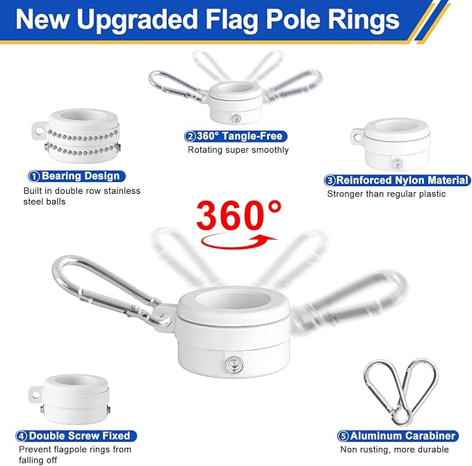 Flag Pole for Outside House, Heavy Duty Metal Flagpole for Residential, Outdoor or Porch, Stainless Steel Flag Poles, Upgraded Tangle Free Design, 1 Inch (5 FT, Sliver)