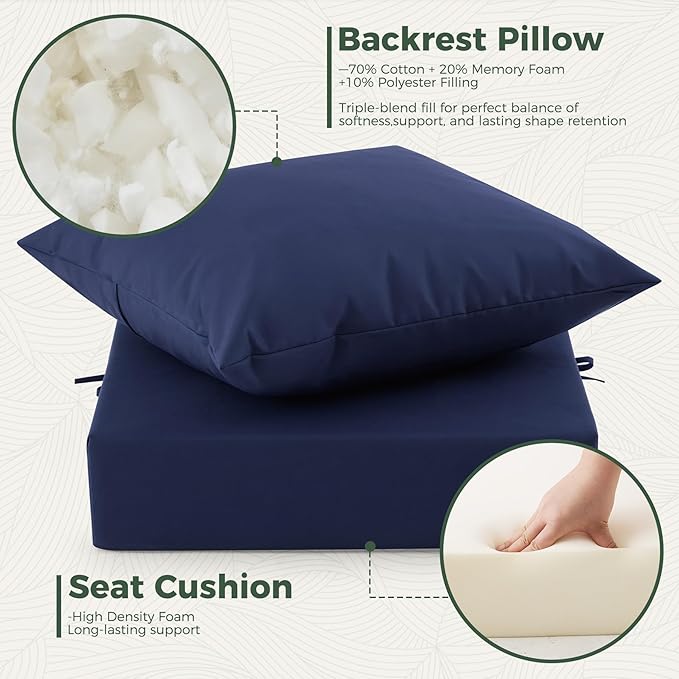 Outdoor Cushions for Patio Furniture, Outdoor Seat Cushion Set 24 x 24 x 5.75 Inch, Waterproof & Fade Resistant Outdoor Chair Cushions, Deep Seat Patio Cushion with Removable Cover, Navy Blue