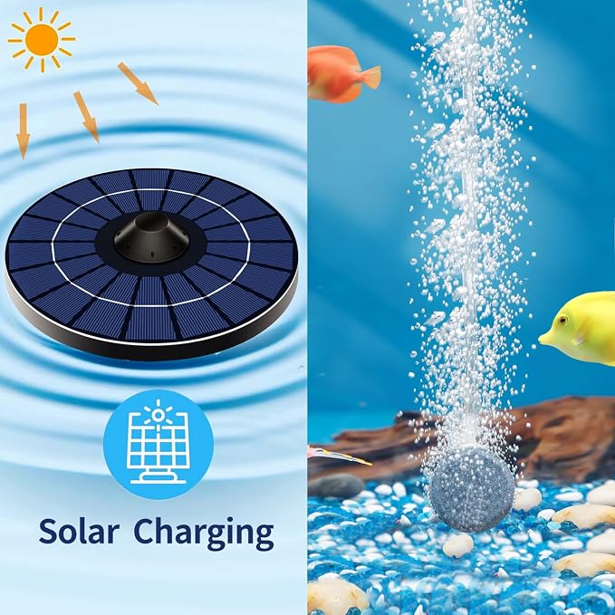 Lewisia Solar Floating Pond Aerator 2.5W Solar Powered Air Pump with Air Hose and Bubble Stones Pond Aerator Bubble Oxygenator