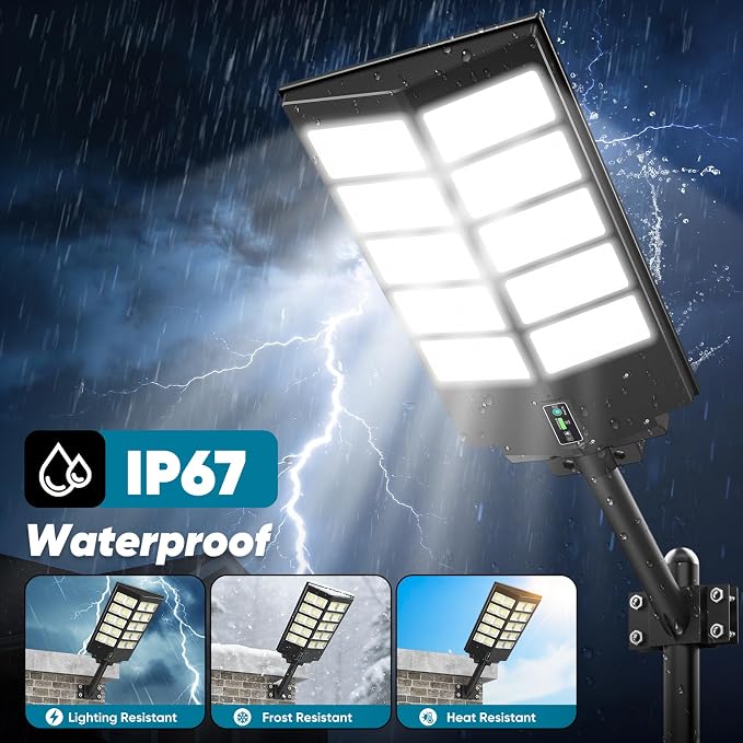 2 Pack 26" Large Solar Street Lights Outdoor Waterproof - 9000W 120000LM Solar Powered Parking Lot Light Dusk to Dawn,Motion Sensor Commercial LED Solar Flood Lights Remote Control
