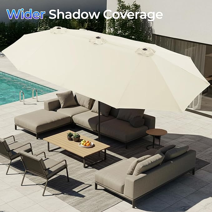 SUPERJARE 13FT Outdoor Umbrella for Patio, Double sided Pool Umbrellas with Fade Resistant Canopy, Large Table Umbrella for Deck, Market, Backyard - Cream White