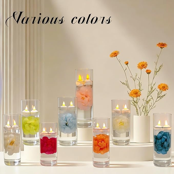 24 Pack Flameless Floating Candles and Floating Artificial Flower Led Battery Operated Waterproof Tea Lights for Cylinder Vases Centerpieces at Wedding, Party, Pool Decor Darkblue
