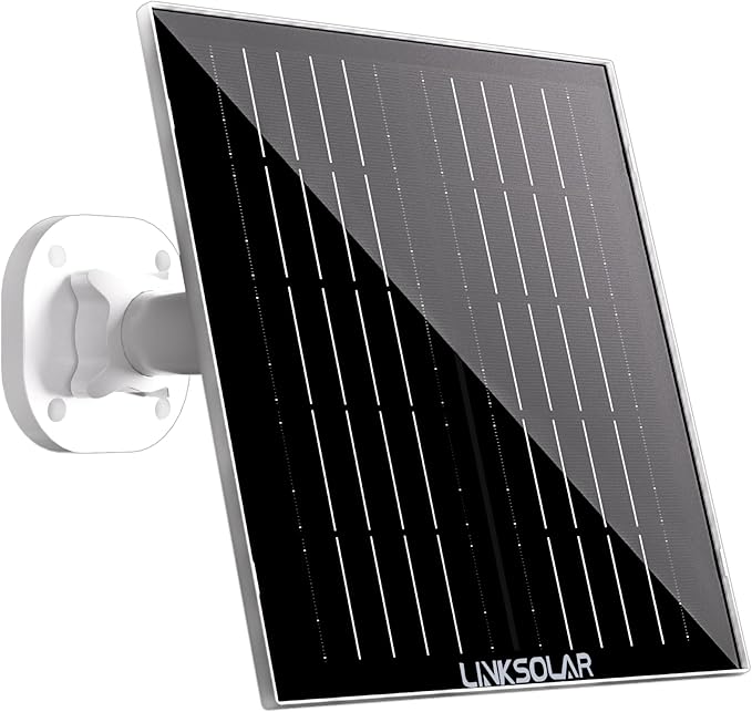 Solar Panel for Security Camera Outdoor, 5W Solar Charger with Micro USB, DC & USB-C Port for Outdoor Rechargeable Battery Camera, IP65 Waterproof, 9.8ft Cable, 360°Adjustable Bracket