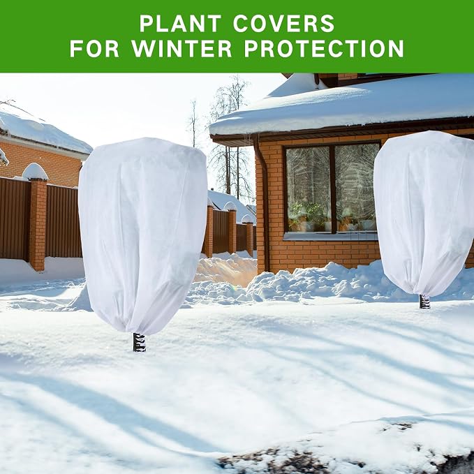 Garutom 2-Pack Plant Covers Freeze Protection 78" x 89" 2.2 oz, Large Size Bag Frost Cloth Plants Jacket Drawstring and Zipper Tree Cover for Outdoor Plants, Shrub Potted Plants Winter