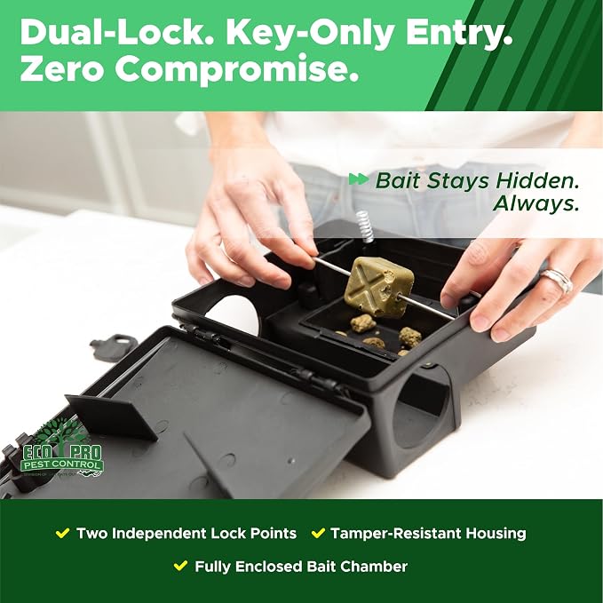 Mouse Bait Station 2 Pack Medium Size, Tamper Resistant Lockable Bait Boxes Indoor Outdoor, High Capacity Mid Size Rodent Bait Box with Key, Reusable Weather Resistant Pest Control