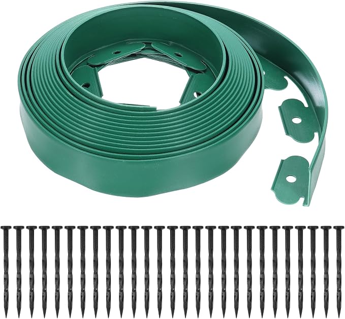 uxcell Landscape Edging, 1Pcs 30FT x 2" - Garden Edging Kit with 27 Stakes, Landscape Edging Border for Garden Lawn Flower Bed Yard Grass (Green)