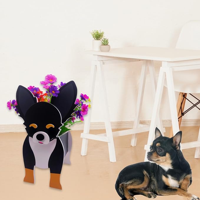 Black and White Chihuahua Dog Planter Plant Pots,Cute Dog Flower Planter,Gifts for Pet Lovers,Unique Animal Plant Pots,Office,Indoor Outdoor Garden Decor(9.45 * 5.91 * 13.46in)