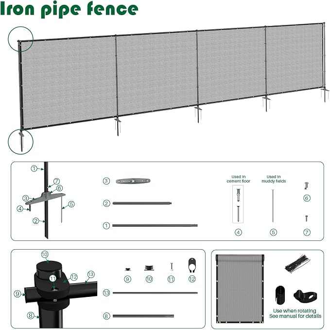 5'Hx128'W Outdoor Freestanding Privacy Screen Fence Panels with Iron Poles, Mesh Shade Net Cover Temporary Fencing for Patio Backyard Garden Deck, Light Gray