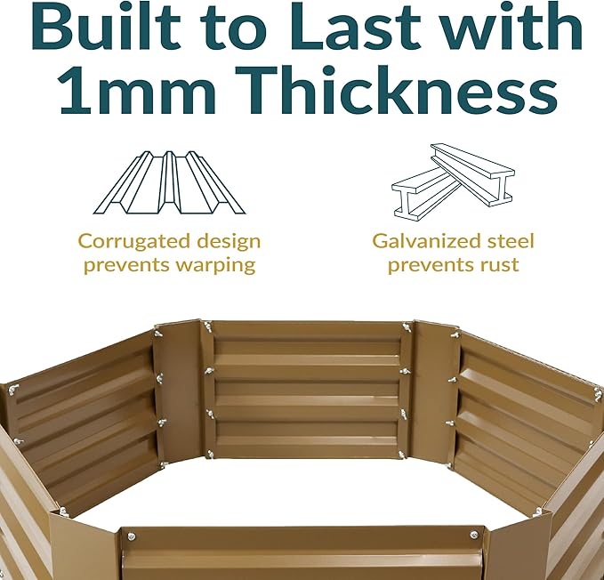 Sunnydaze Galvanized Raised Garden Bed Kit - 4x3x1 ft Outdoor Raised Garden Bed - Metal Planter Box for Vegetables, Flowers, Herbs - Brown - Hexagon