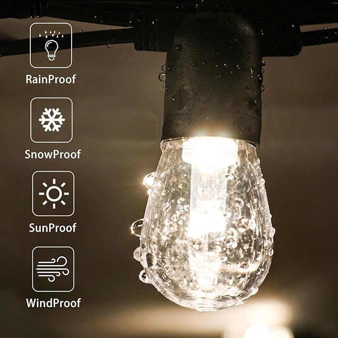 GANA 12V Low Voltage & Safe LED Outdoor String Lights,96FT 30 Shatterproof Bulbs, 2200K Warm White Pergola Lights for Your House's, Garden, Fence, Porch,Balcony,and Bistro（96FT）