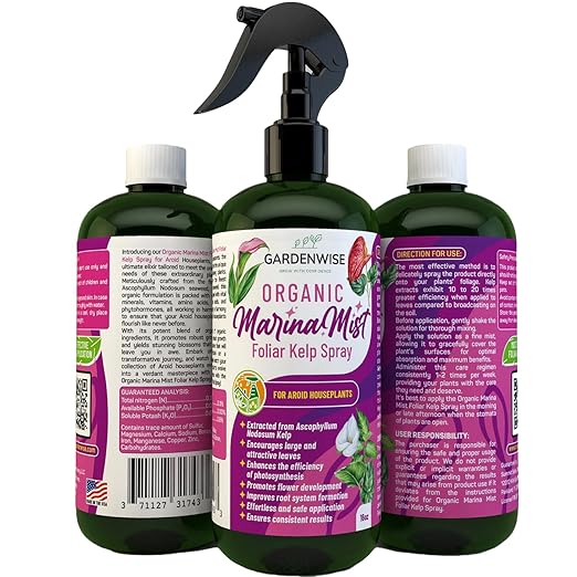 GARDENWISE Marina Mist: Organic Aroid Plant Food & Foliar Kelp Spray - Nourish & Enhance Peace Lily, ZZ Plant, Elephant Ear, Monstera, Aglaonema, Philodendron, Pothos, Colocasias - Easy to Use (16 oz)