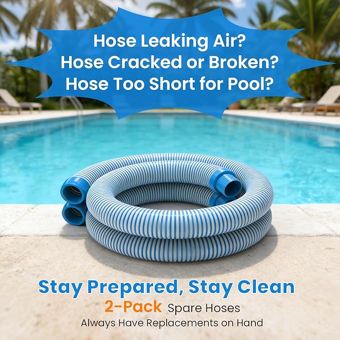 Poolvio Pool Vacuum Hose 2-Pack, Spare & Replacement, 40" Flexible Spiral-Wound Hose with 1.5" Male & Female Cuff Ends, Compatible with Most Inground Pool Automatic Cleaners, Blue