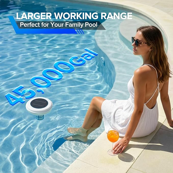Aisdan Solar Pool Ionizer, Upgraded Larger Solar Panel Copper Pool Ionizer Floater Auto Switching of Multi-Colored LED Night Light, Ionizador Solar for Above Ground, Inground Pool, Up to 45,000 Gal