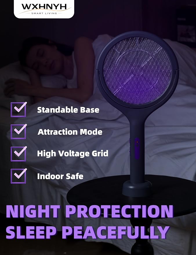 Electric Fly Swatter with Extendable Handle & Rotating Head, 3000V Rechargeable Bug Zapper Racket, 1200mAh Long Lasting, Reach Every Corner, Indoor Outdoor Mosquito Swatter