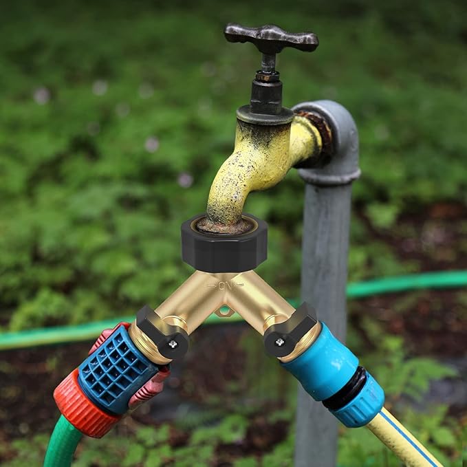 Twinkle Star Garden Hose Splitter 2 Way, Y Connector Brass Garden Hose Adapter