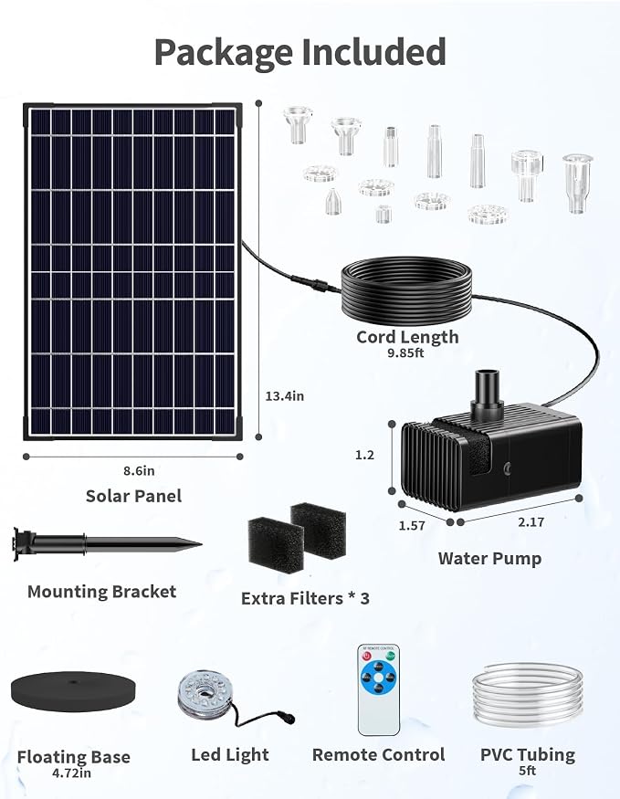 POPOSOAP 12W Solar Fountain Pump Built-in 4200mAh Battery Backup, LED Colorful Lights & Remote Control, Solar Powered Pond Pump for Bird Bath, Fish Tank, Outdoor Garden Water Features P112DL