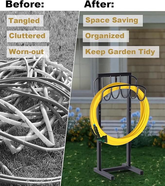 Artigarden Freestanding Garden Hose Holder with 4 Spikes, Heavy Duty Metal Reel Stand Hanger Rack Organizer, Holds Storage 150ft Hose for Outside Yard Lawn, Black