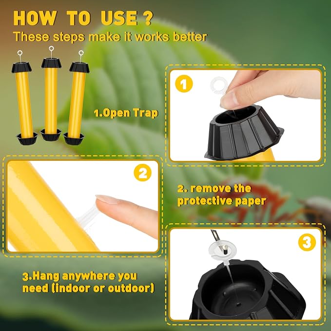 Qualirey 12 Pcs Sticky Fly Trap Fly Stick Indoor Outdoor Long Lasting Hanging Flies Bug Catcher Paper Tape Strips with Hook for Wasps Gnats Bug Insects Fruit Flies Mosquitoes (Stylish-3,Yellow)