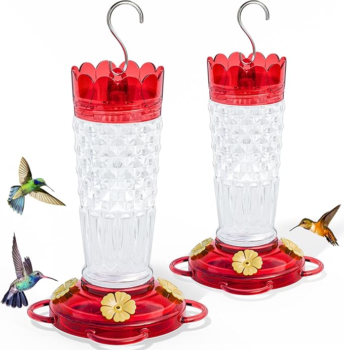 Plastic Hummingbird Feeders for Outdoors Hanging, 2 Pack 14OZ Ant & Bee Proof Humming Bird Feeder, 4 Feeding Ports Leak Proof Hummingbird Feeder for Outside Garden Decor, Gifts for Women Mom