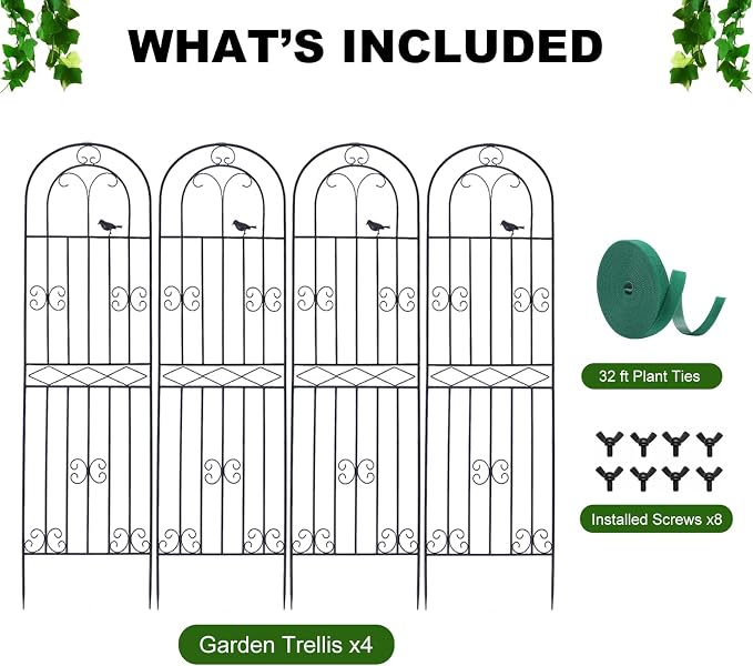 4 Pack 70.8" H x 19.7" W Metal Garden Trellis with Black Coating, Wire Lattice Grid Panel for Climbing Plants Outdoor Roses Vine Cucumbers Vegetables Flower Support (70.8" H, 4 Pack)