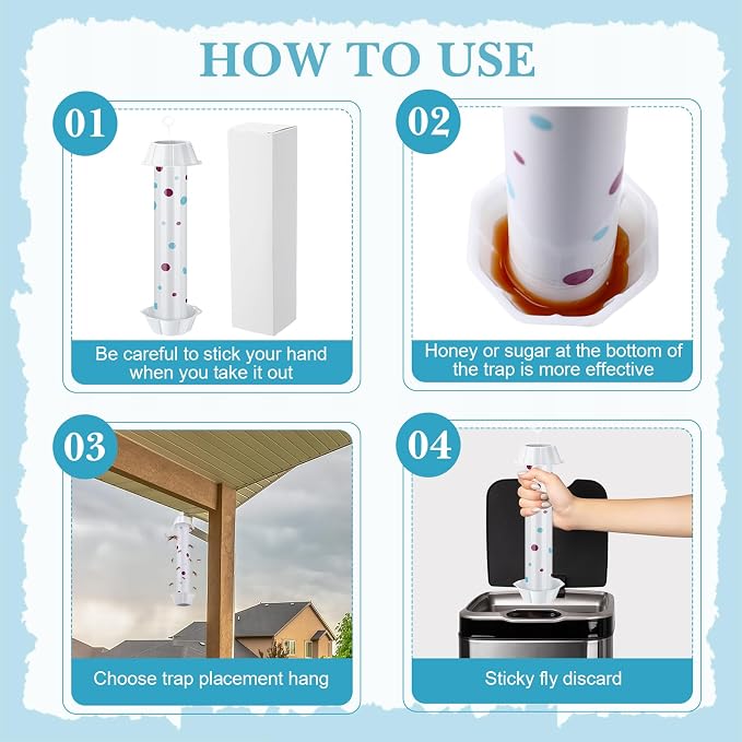 12 Pcs Sticky Fly Trap Fly Stick Indoor Outdoor Long Lasting Adhesive Fly Catcher with Hanging Hook for Wasps Gnats Bugs Insects Moths Fruit Flies Mosquitoes Spiders Fleas (White)