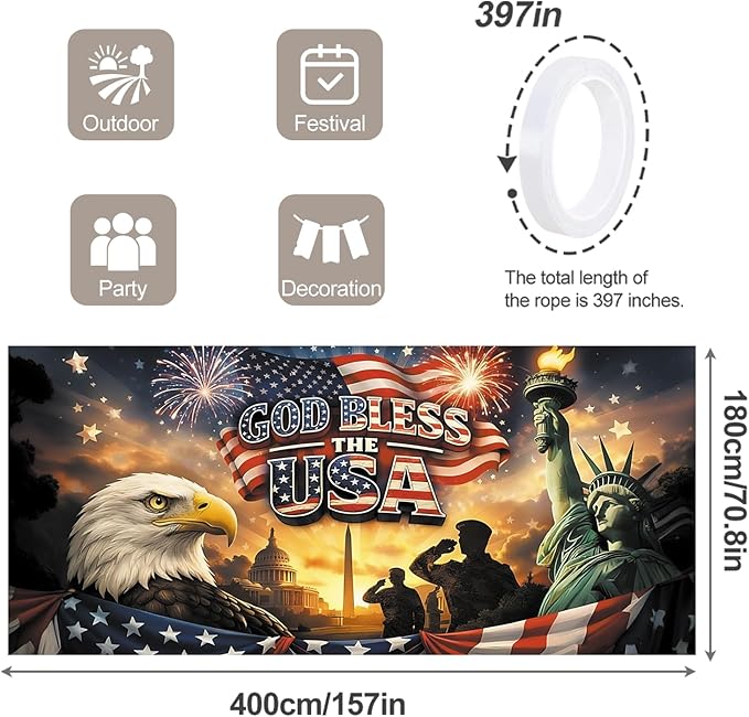 6 * 13FT Eagle Flag God Bless The UAS Garage Door Cover Decorations Independence Day Garage Door Banner for Outdoor Indoor Patriot Party Photography Backdrop