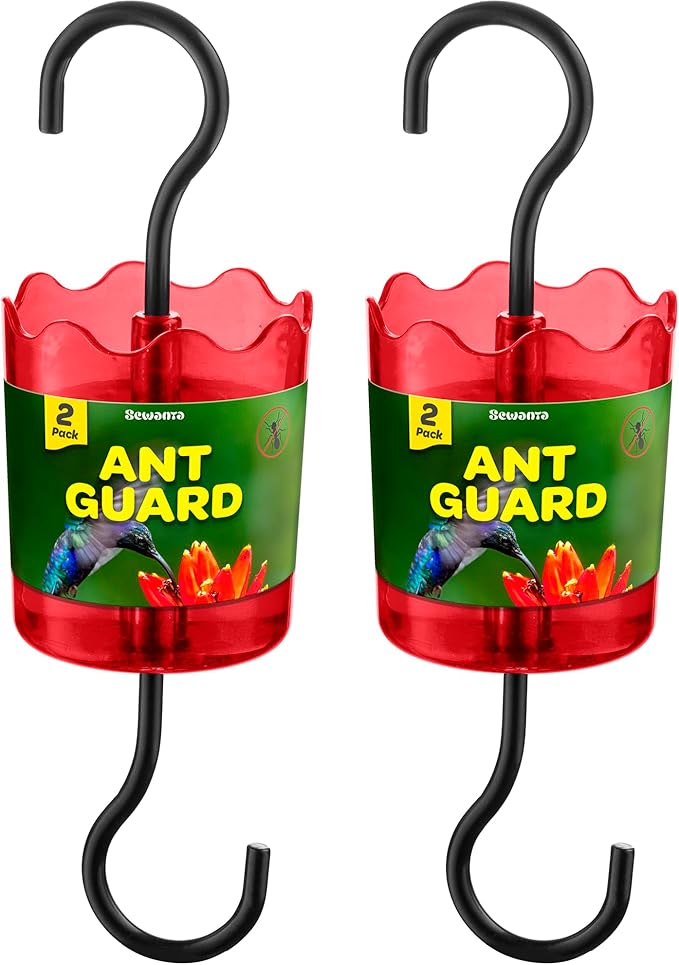 Ant Moat for Hummingbird Feeders [Set of 2] Ant Guard Keeps Ants Away from Feeders, Made of Durable Plastic, Red Color/Rustproof S Hooks, Suitable for All Hummingbird Feeders.
