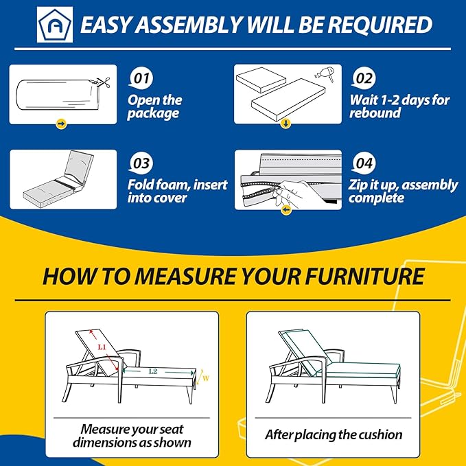AAAAAcessories Outdoor Chaise Lounge Cushions, Fade-Resistant, Waterproof Patio Furniture Replacement Cushions, 75" x 24.5" x 3", Set of 2, Dark Gray