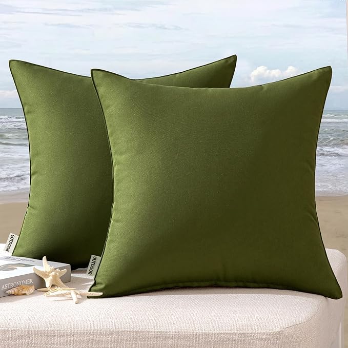 MIULEE Pack of 2 Decorative Outdoor Waterproof Pillow Covers Square Garden Cushion Sham Throw Pillowcase Shell for Spring Patio Tent Couch 18x18 Inch Olive Green