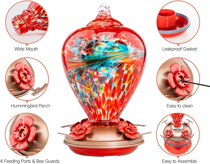 Muse Garden Hummingbird Feeders for Outdoors Hanging, Blown Glass Hummingbird Feeder Gifts for Mom, Garden Decor for Outside, Unique Gifts Idea for Women, 34OZ,Phoenix Flying | Muse Garden Hummingbird Feeders for Outdoors Hanging, Blown Glass Hummingbi...