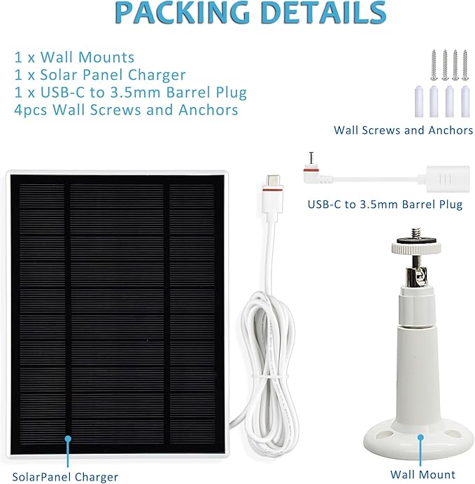 Solar Panel for Ring Cameras,1Pack Solar Panel Compatible with Ring Stick Up Cam/Pro Battery,Ring Spotlight Cam Plus/Pro Battery,with USB-C to Barrel Plug Adapter