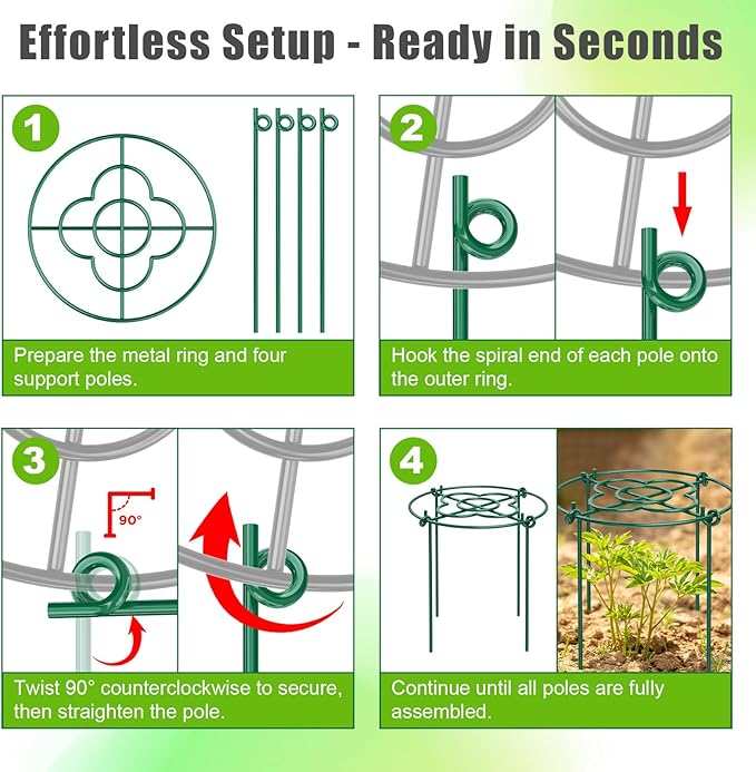 cyrico Peony Cages and Supports 5 Pack, 12” x 16” Heavy Duty 3.5mm Metal Peony Stakes with 4 Legs, Rust-Proof Grow Through Plant Support Hoops, Outdoor Garden Flower Support Rings for Heavy Blossoms