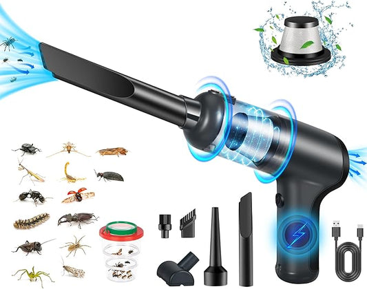Electric Bug Vacuum Catcher Cordless Handheld Spider & Insect Trap for Humane Removal of Stink Bug,Spotted Lanternfly,Wasp,Beetle & Bedbug,Portable Vacuum with Insect Cage for Indoor Outdoor Use