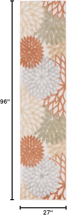 Nourison Home Aloha Indoor-Outdoor Ivory Multicolor 2'3" x 8' Area Rug, Easy Cleaning, Non Shedding, Bed Room, Living Room, Dining Room, Backyard, Deck, Patio (2x8)