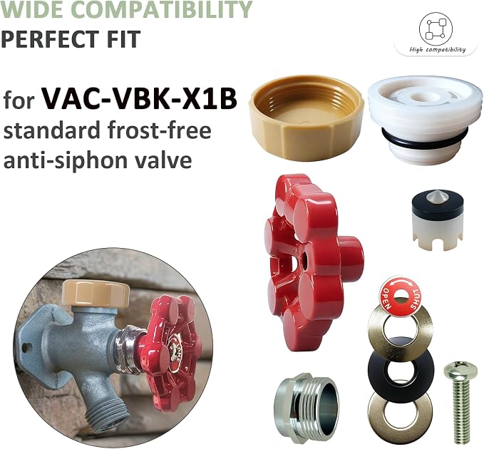 Universal Outdoor Faucet Repair Kit (VACVBKX1B Vacuum Breaker,Metal Handle),Wall Hydrant Complete Replacement Kit,Anti-Siphon Frostproof Faucet Valve Hose Faucet Fitting Repair Kit（2Pack）