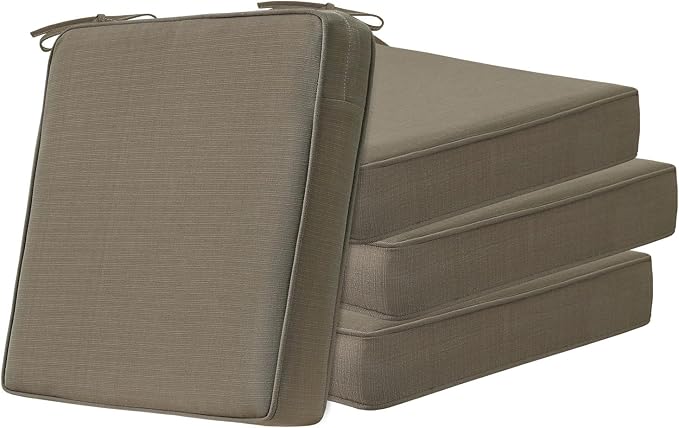 Unimatta Square Corner Seat Cushions, 19" x 19" x 3", Set of 4, Indoor Outdoor Water Repellent Universal Chair Pads with Ties for Patio Furniture, Garden Dining Chairs, Coffee Brown