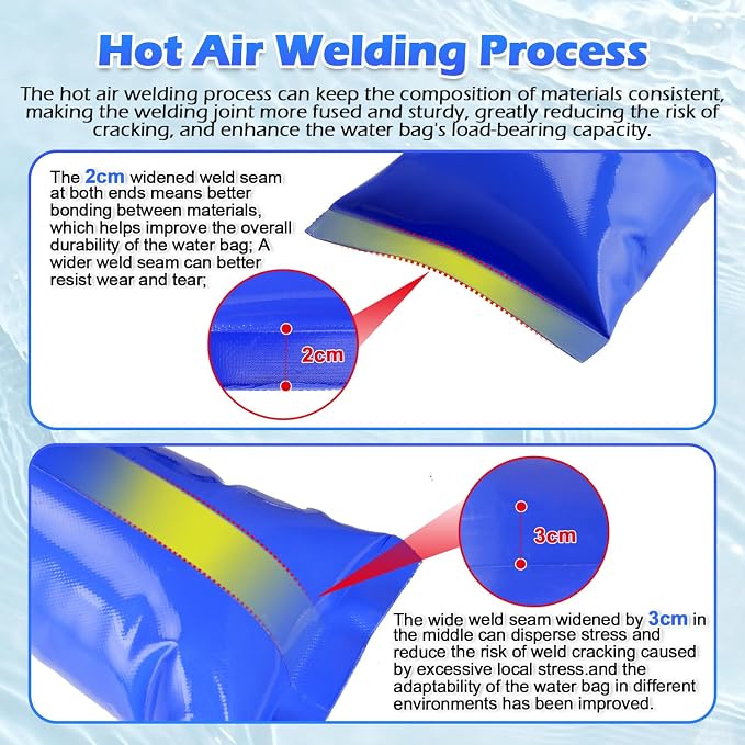 6 Pack 0.7mm Water Tubes for Pool Cover Heavy Duty Pool Water Bags, Blue Pool Cover Tubes for Winterizing Swimming Pool Cover Weights Inground Thick Three-Layer Composite Material