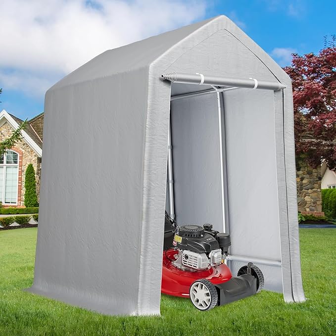 Carport 6x8 ft Heavy Duty Portable Garage, Car Canopy with Removable Doors, Portable Shed Car Shelter, All-Season Tarp for Boat Truck Motorcycle