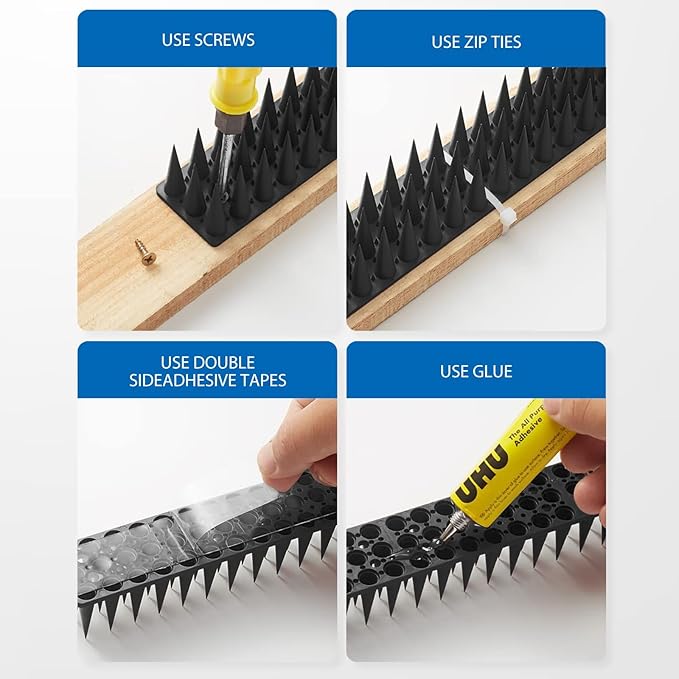 CIIC Bird Spikes, 30 Pack Pigeon Squirrel Raccoon Cat Deterrent Spike Outside Anti Birds Defender Outdoor to Keep Robin Away Roof Fence Window Nest 28.1 Feet(8.6m), Black