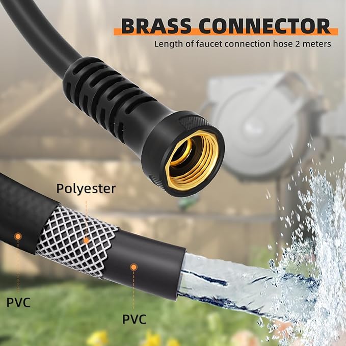 Retractable Garden Hose Reel 1/2 in x65 ft, Heavy Duty Wall Mounted Hose Reel with 10- Function Sprayer Nozzle, Any Length Lock/Automatic Slow Return System,180° Swivel Bracket